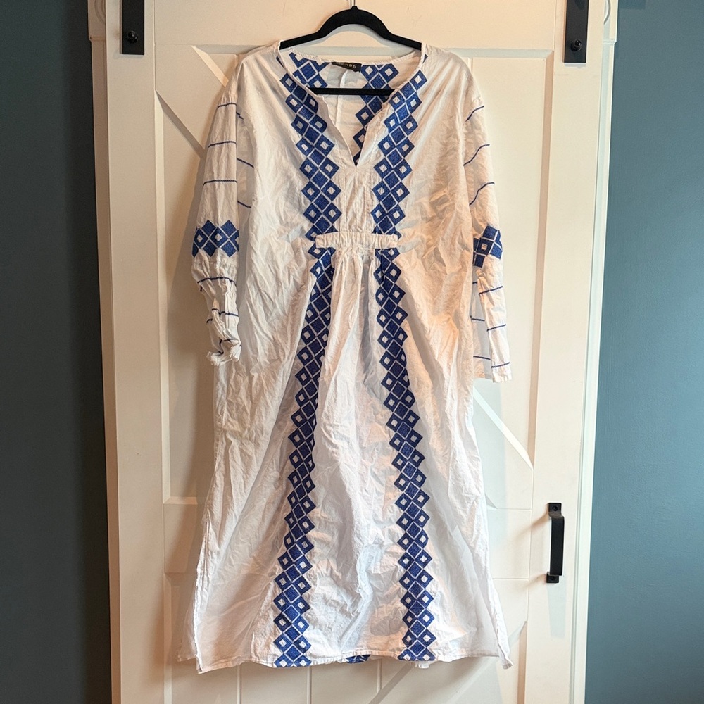 Piombo Cotton Kaftan Maxi Top Blue Diamond Print One Size